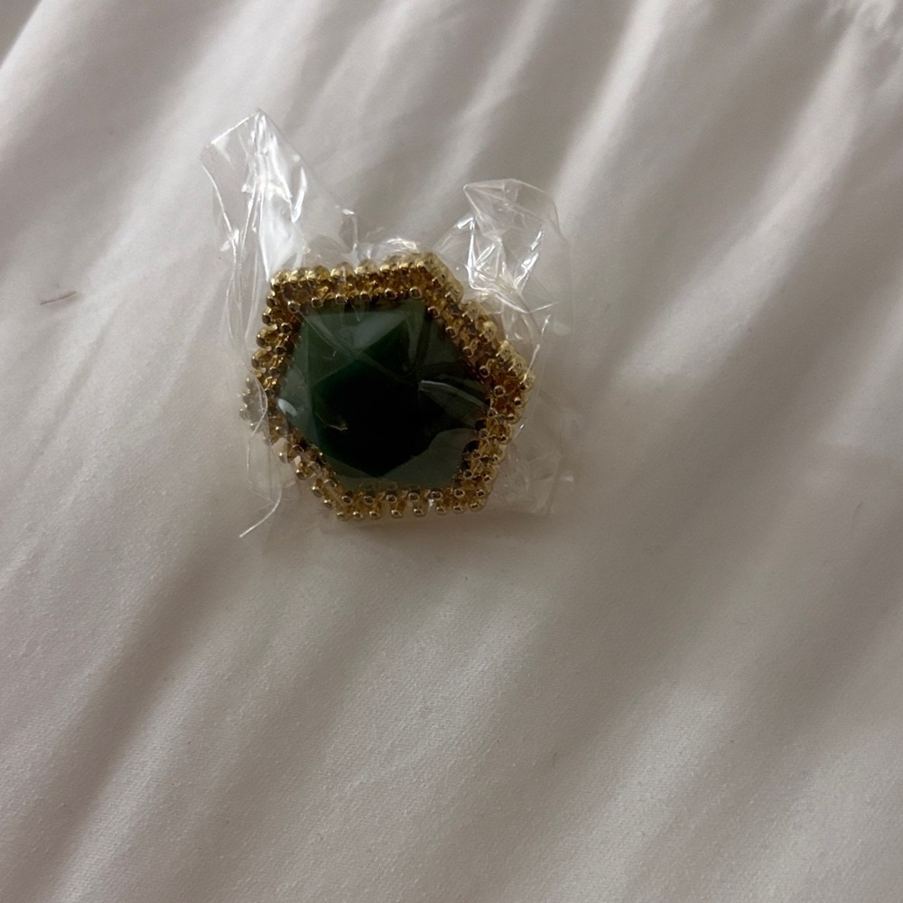 Gold and Green Hexagon Statement Ring